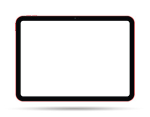 Modern red tablet computer Mockup with blank horizontal screen isolated on white background. Vector illustration