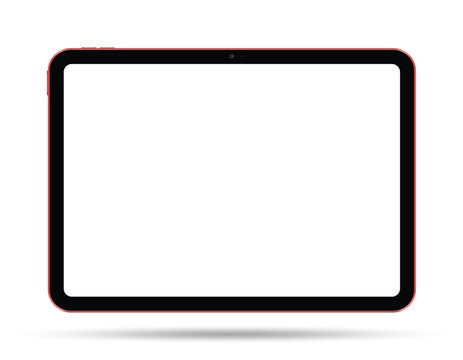 Modern red tablet computer Mockup with blank horizontal screen isolated on white background. Vector illustration