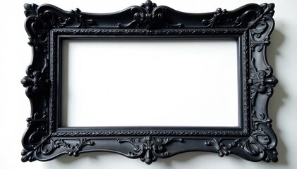 Intricate black carved wood picture frame on white , black picture frame, stylish, gallery