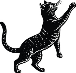 Playful Standing Cat Silhouette Vector Reaching Upward