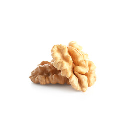 Tasty walnuts on white background