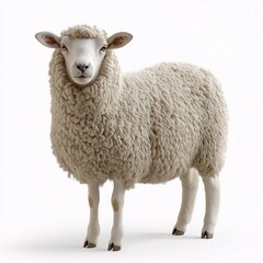 Fototapeta premium Fluffy Sheep Grazing in Rural Pastoral Landscape - Wool Industry Insights and Agricultural Animal Portrait