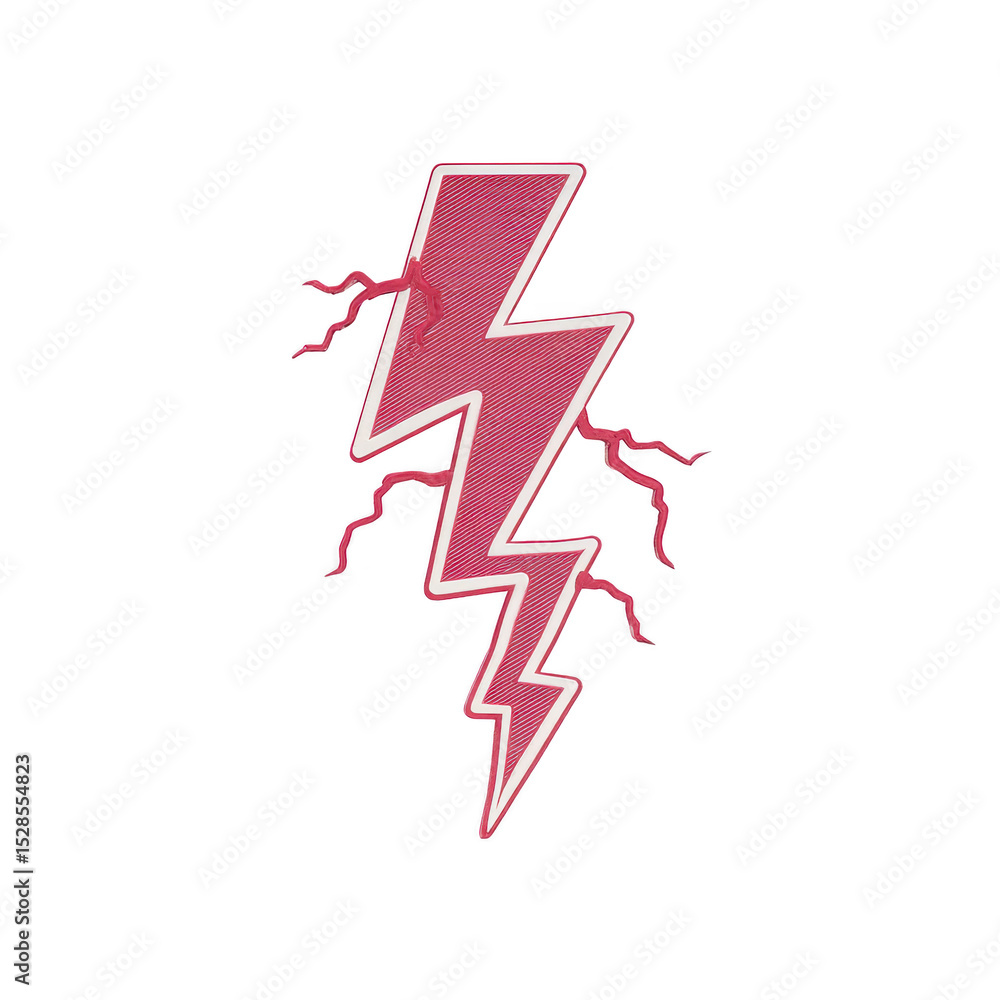 Aufkleber stylized red lightning bolt with jagged edges and textured pattern, set against transparent backgrou