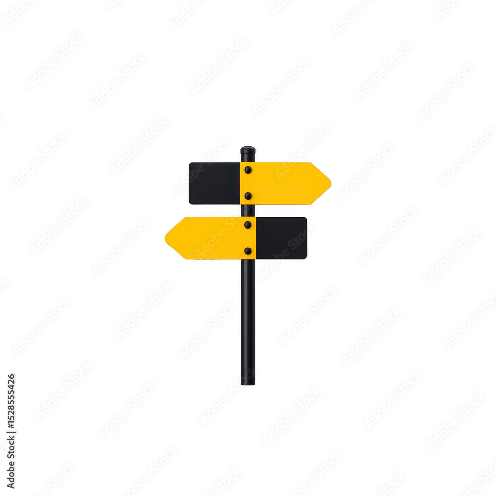 Poster black and yellow directional signpost with two arrows pointing in opposite directions, symbolizing c