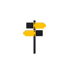 Black and yellow directional signpost with two arrows pointing in opposite directions, symbolizing choice and decision making. signpost is isolated on transparency background