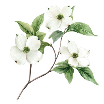 watercolor of A Dogwood Plant, vector high quality, isolated on a white background.