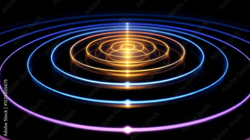 Poster colorful light waves in abstract pattern creating vibrant circles of energy and motion on black back