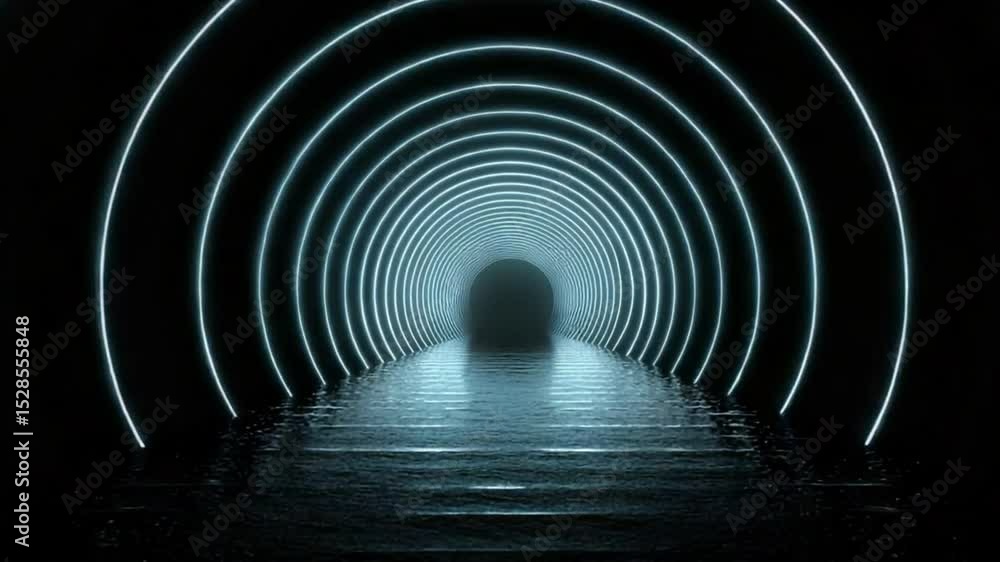 Poster illuminate the path with neon tunnel in a dark space creating a sense of depth and mystery