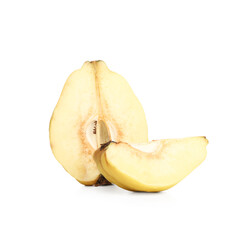 Pieces of of fresh quince on white background