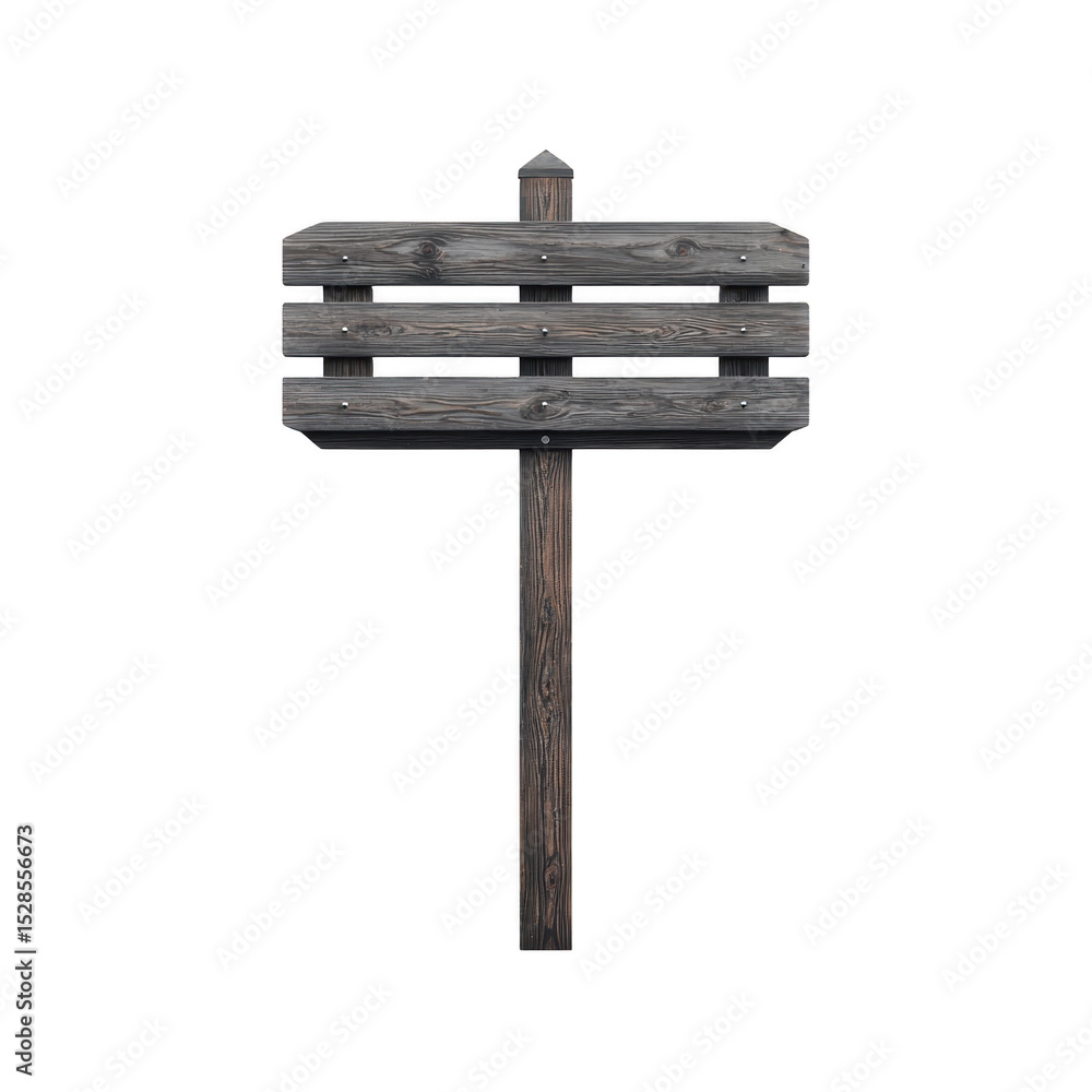 Poster rustic wooden signpost with three blank planks, perfect for adding custom text or directions. weathe
