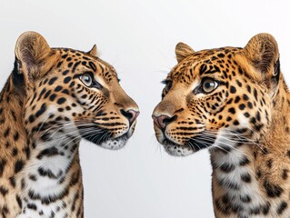 Obraz premium Majestic Twin Leopards. Close-Up of Wild Predators in Vibrant Color Habitat