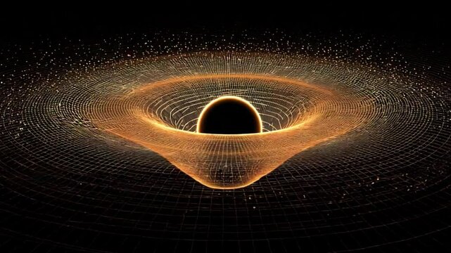 Cosmic Black Hole with Spiraling Energy Waves and Stars, 3D Visualization of Gravitational Phenomena