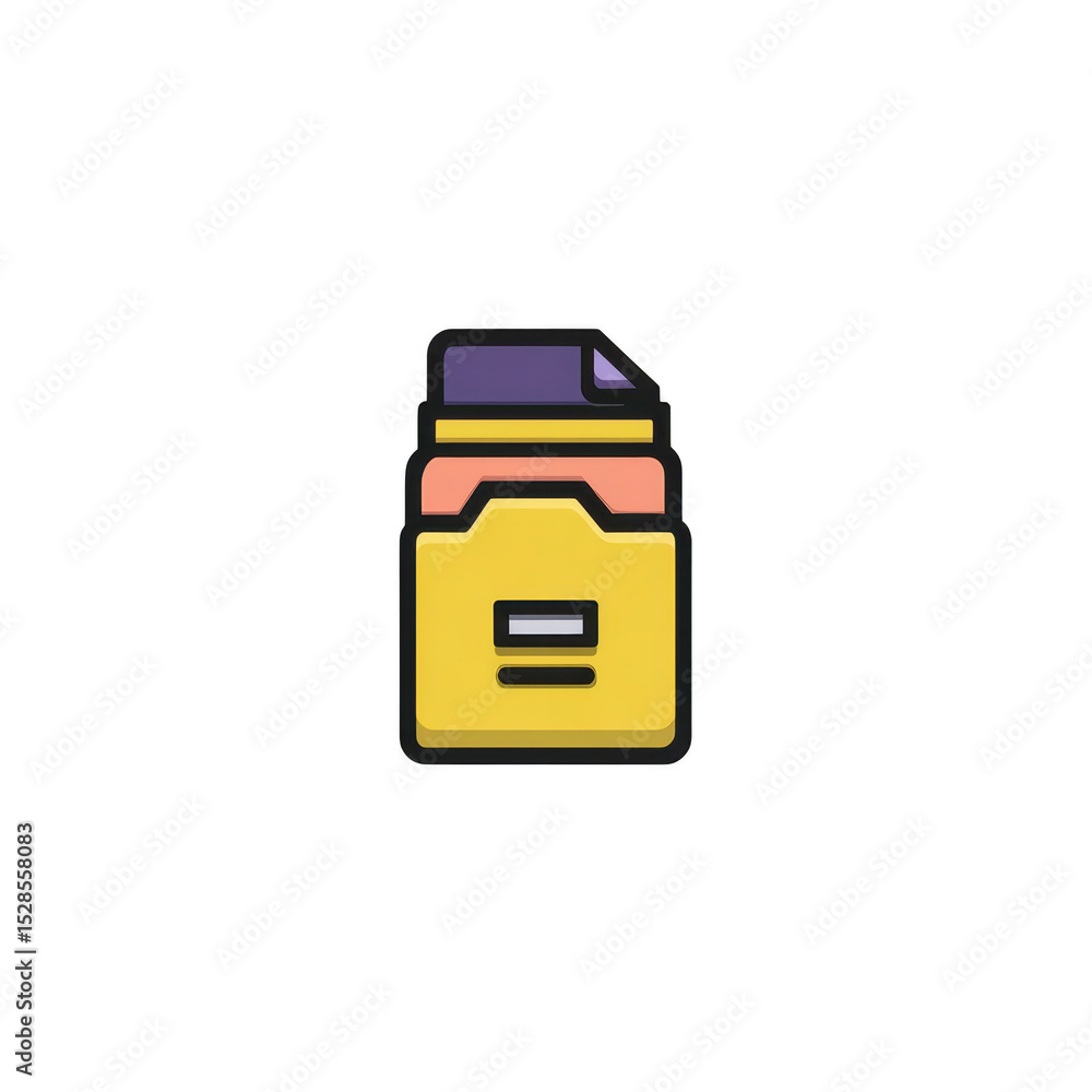 Poster this features colorful, stylized icon of file folder with document inside, set against transparent b