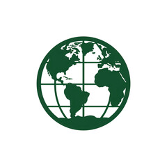 Fototapeta premium Green globe icon with transparent background, depicting continents in simple, minimalist style. design is suitable for environmental themes or global concepts
