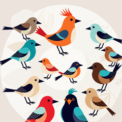 Fototapeta premium Colorful Birds Illustration- Whimsical Bird Art- Cute Bird Cartoon Design- Avian Graphic for Kids- Nature Inspired Illustration- Bird Lover Artwork
