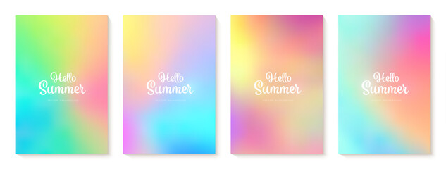 Summer blur gradient backgrounds set. Bright colorful summer colors. Sunset and sunrise sky colors. Green, blue, purple, orange, yellow. Great for covers, branding, poster, banner. Vector illustration