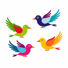 Obraz premium Colorful Cartoon Birds Illustration-Cute Bird Clipart-Vibrant Bird Art for Kids-Cheerful Flying Birds-Perfect for Children's Designs-Bright and Playful Bird Images
