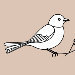 Cute Bird on a Branch Illustration- Simple Bird Outline Drawing- Minimalist Bird Art for Wall Decor- Black and White Bird Image for Crafts and Design