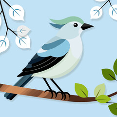 Cute Blue Jay Illustration-Bird on a Branch-Nature Inspired Art-Whimsical Bird Design-Perfect for Children's Decor-Animal Illustration-Springtime Theme
