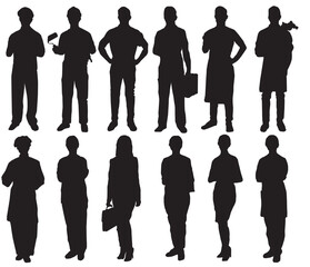 group of different occupational professional  people silhouette