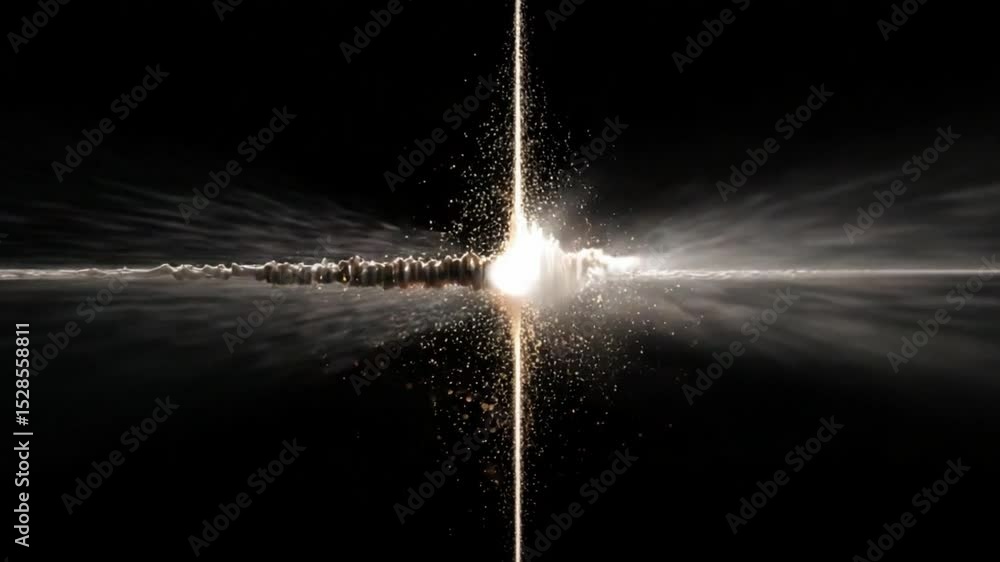 Poster abstract radiant light emitting from center creating dust particles with dark background