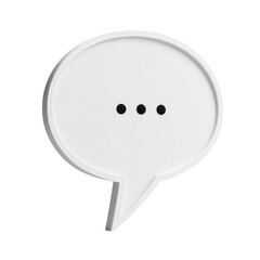 White 3D speech bubble with three black dots symbolizes communication and conversation. minimalist design is ideal for representing dialogue, messaging, or social media interaction