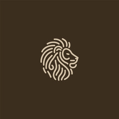Lion logo in simple and minimalist line art style.