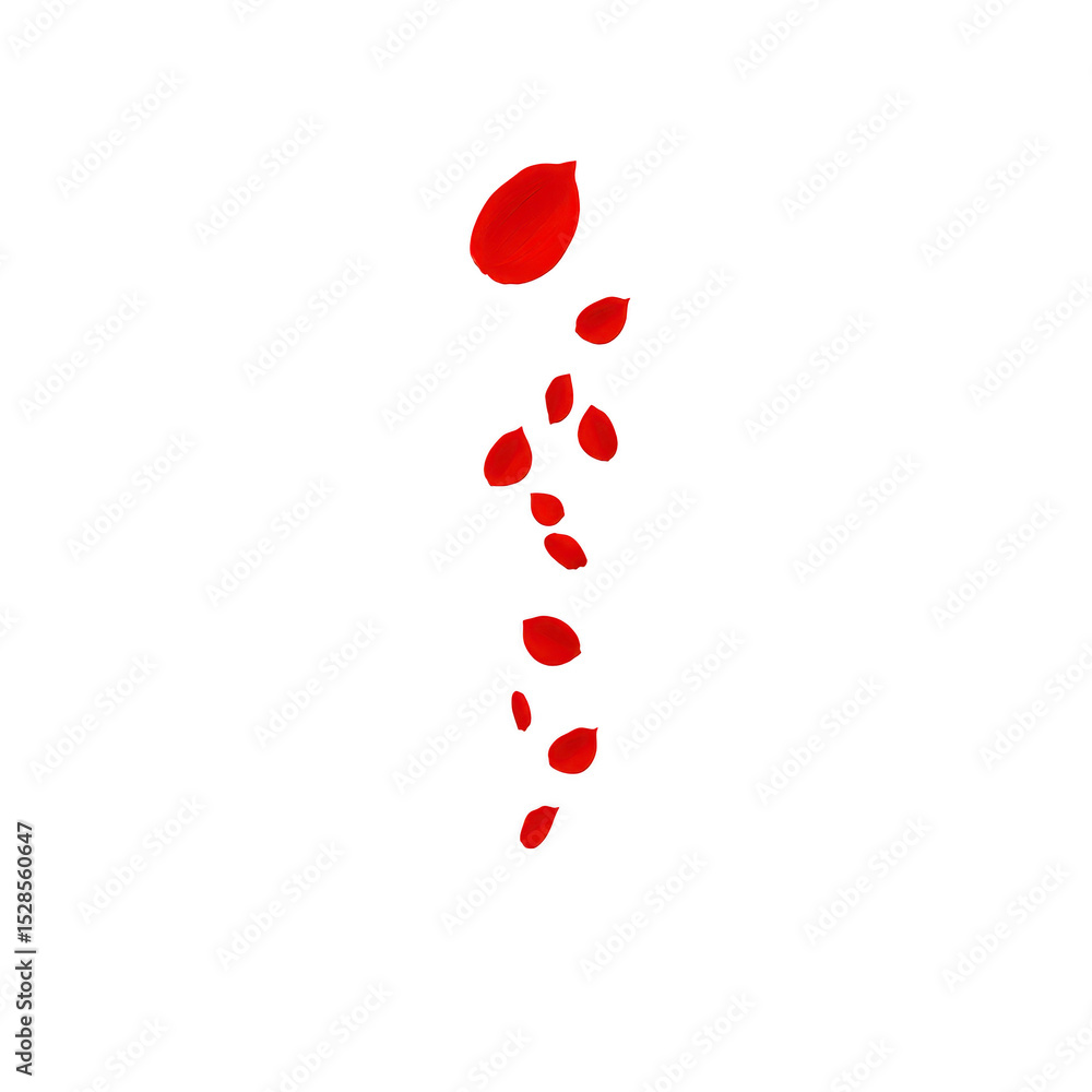 Poster series of red paint splatters on transparency background creates abstract and artistic design. splat