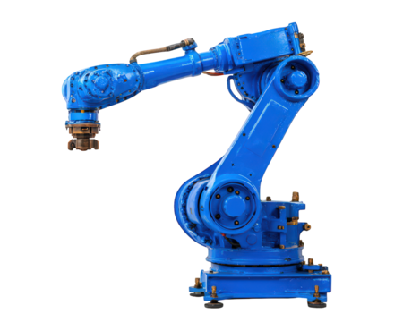 Blue industrial robot arm designed for precision tasks, showcasing advanced engineering and technology. This robotic arm is ideal for automation manufacturing and assembly processes, enhancing - Powered by Adobe