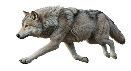 Fototapeta premium A gray wolf running in full stride, showcasing its wild beauty and power in its natural habitat.