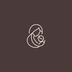 Mother and child logo in elegant and emotional line art style.