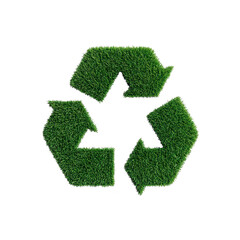 Green grass textured recycling symbol on transparency background represents eco friendly practices and sustainability