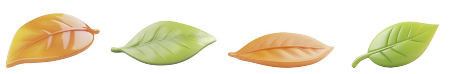 Obraz premium Four stylized leaves in different colors on a transparent background, PNG image, PNG file.