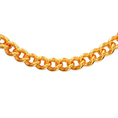 Obraz premium Close up of shiny gold chain necklace with interlocking links, showcasing its luxurious and elegant design against plain background
