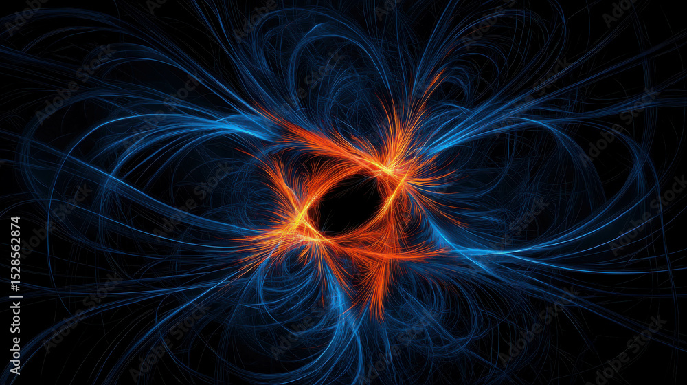 Poster dynamic swirls of blue and orange light creating a futuristic abstract background with energy flowin