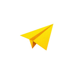 Yellow paper airplane is depicted against plain background, symbolizing creativity and simplicity. vibrant color adds playful touch to minimalist design