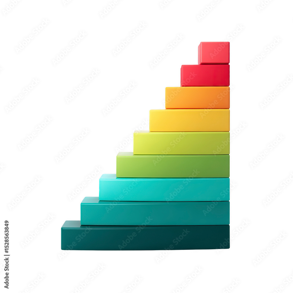 Aufkleber colorful 3d bar chart with ascending blocks in rainbow hues, representing growth or progress. vibran
