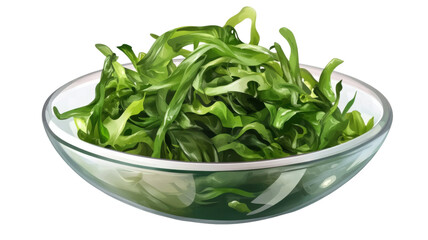 Fresh Seaweed Salad with Sesame and Greens Isolated on White Background