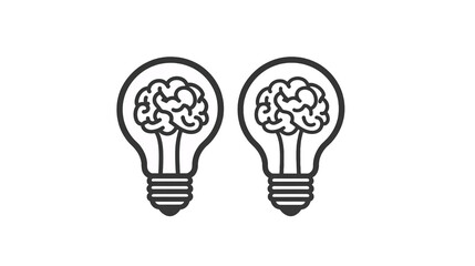 Two light bulbs with brain inside on a transparent background