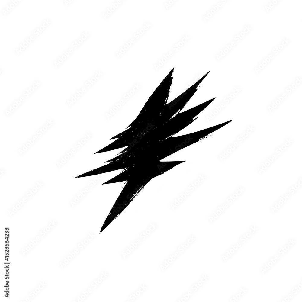 Poster this features black abstract lightning bolt design on transparent background, conveying sense of ene