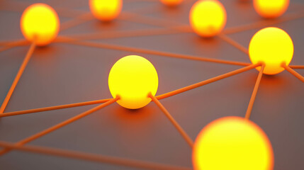 Abstract connection design with glowing yellow spheres and orange lines on a dark background for modern technology and science themes