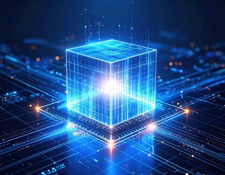 Futuristic Digital Cube Technology Innovation Data Network Processing Server