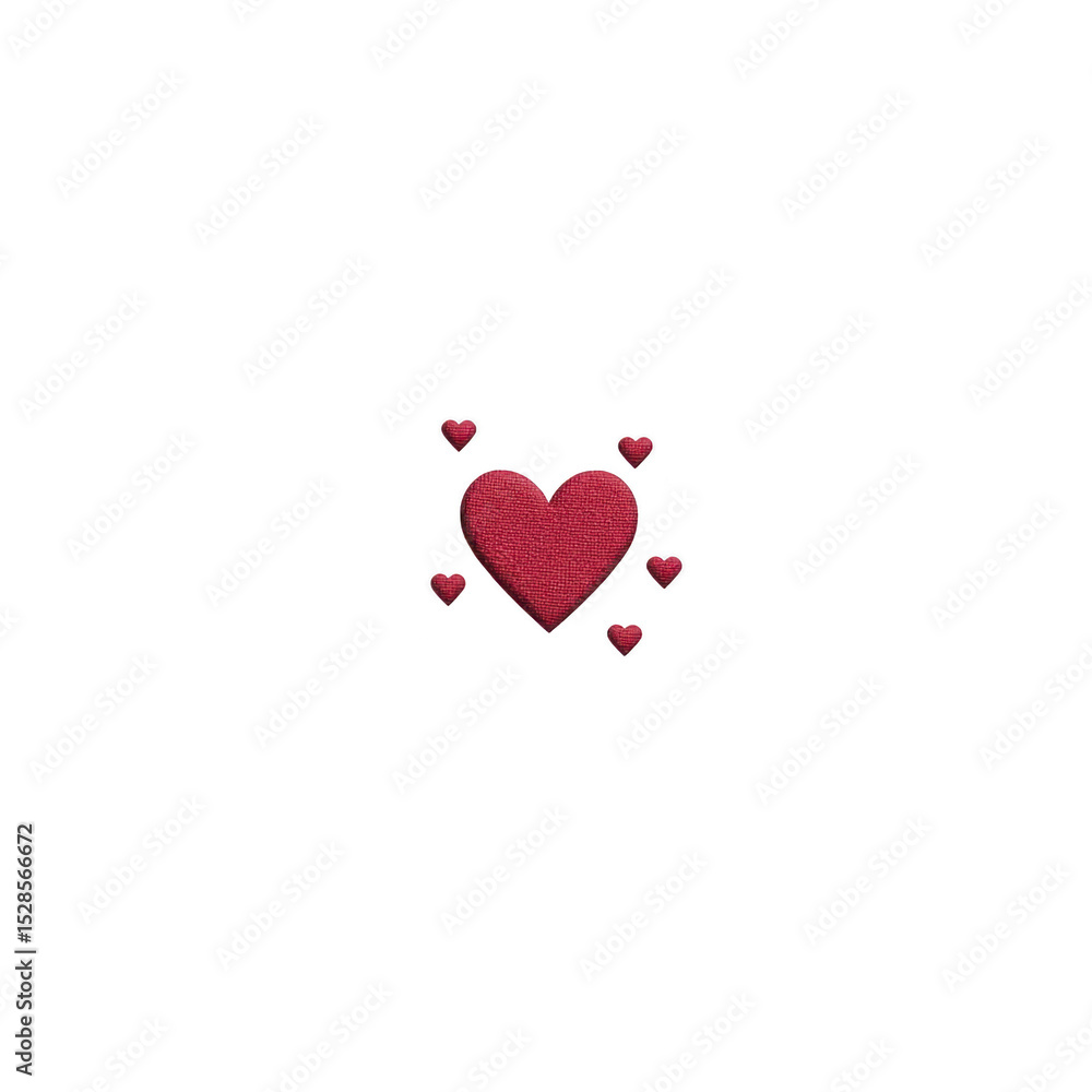 Poster large red heart surrounded by smaller hearts on transparency background, symbolizing love and affect