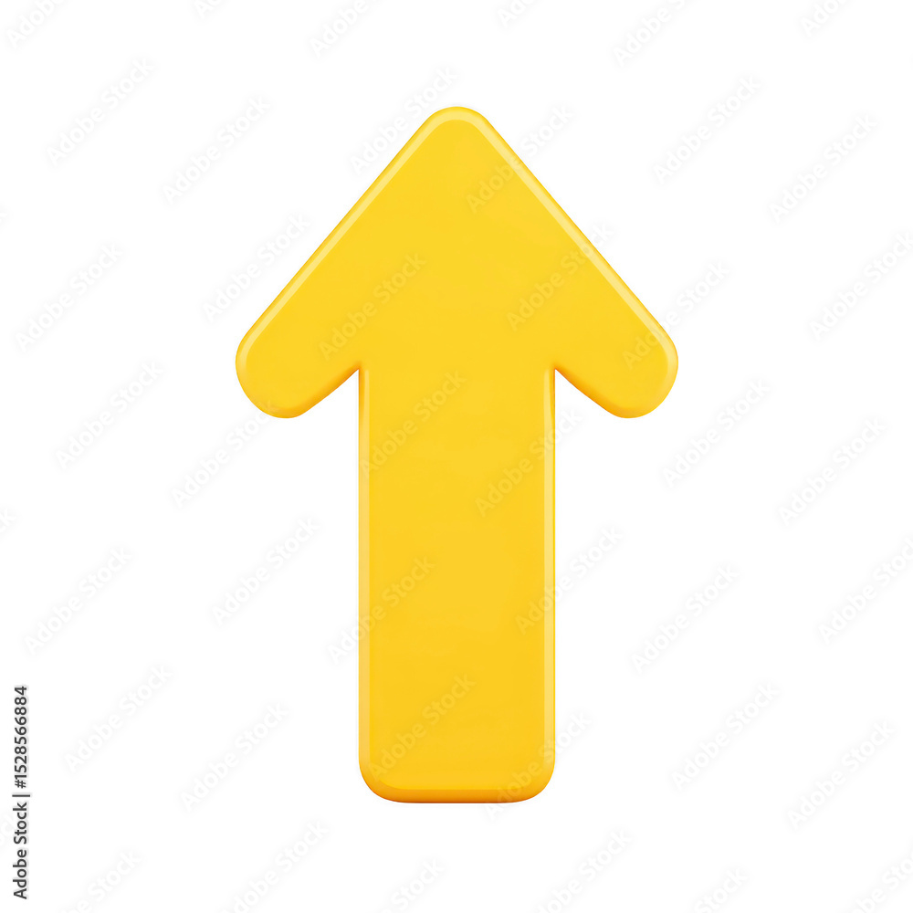 Poster bright yellow upward arrow icon on transparency background, symbolizing direction or progress. simpl