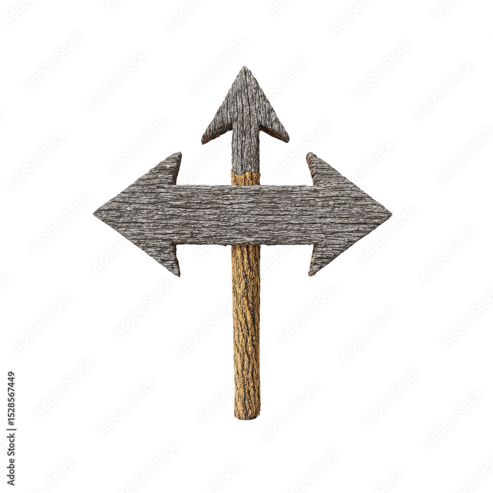 Poster wooden signpost with three arrows pointing in different directions, symbolizing choice and direction