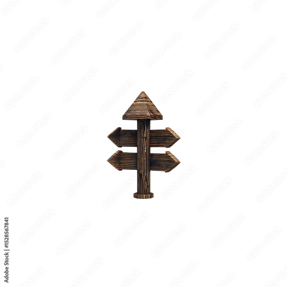 Poster wooden signpost with three directional arrows pointing in different directions, symbolizing choices 