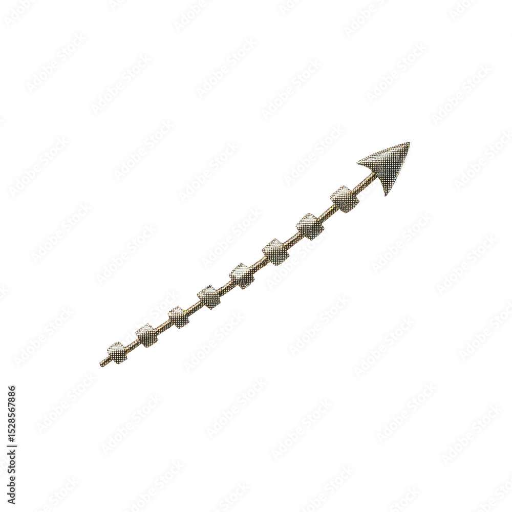 Poster metallic arrow with textured surface and geometric design is shown against transparency background, 