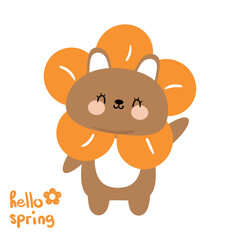 Cute cartoon drawing bunny and flower yellow. cute cartoon for spring cards, wallpaper and background