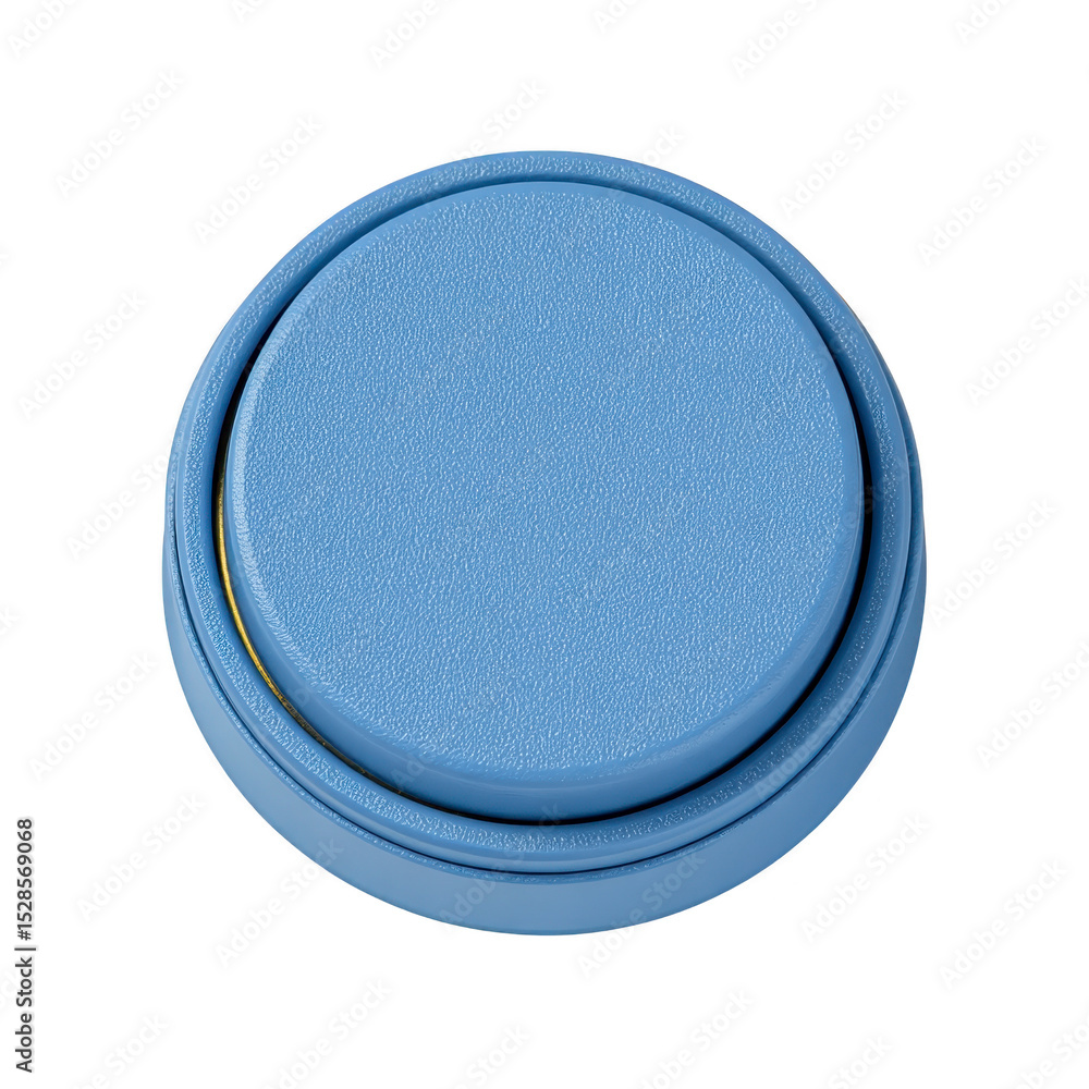 Poster round, textured blue button with slightly raised center and smooth edge, isolated on transparency ba