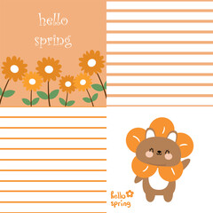 Set of card and pattern cartoon bunny with sunflowers. cute animal drawing for spring wallpaper and background